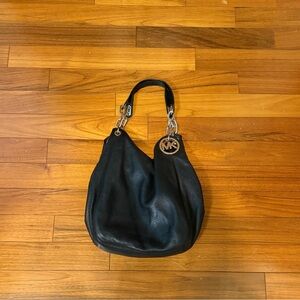 Michael Kors Black Shoulder Bag with Silver Accents